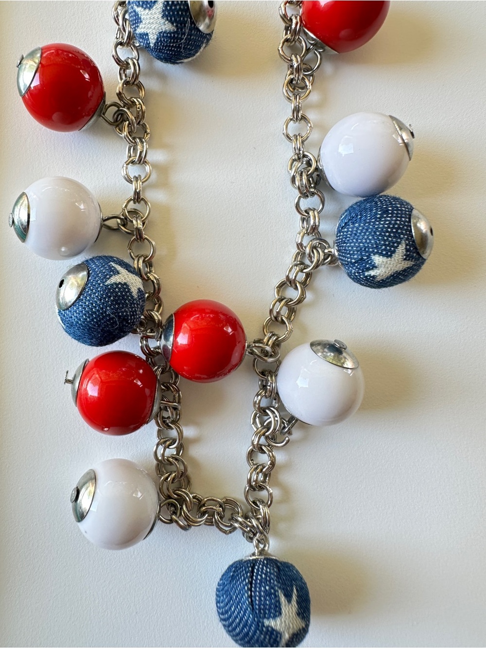 Patriotic Red White and Blue Beaded Statement Necklace - Picture 4 of 11